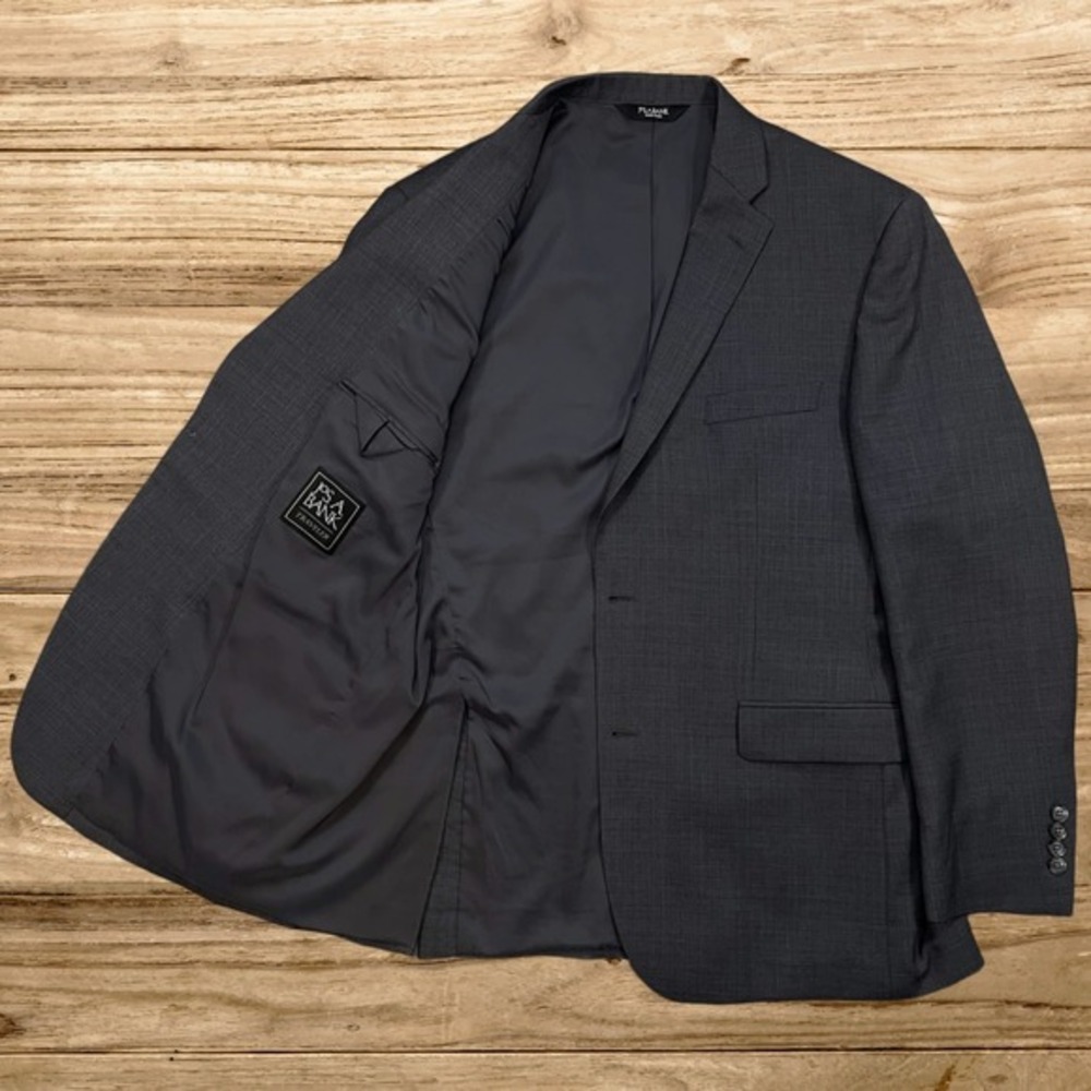 Jos A Bank Traveler Mens 44 Long 38 Waist Gray‎ Wool Blend Blazer Sport Coat